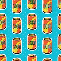 Retro tin can with soda, 90s style. Vector cartoon seamless pattern.