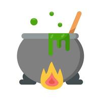Halloween witch cauldron with potion and bubbles isolated on white background. Black pot cooked with magic potion in flat style vector