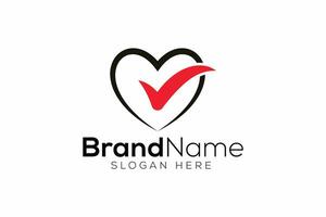 Trendy and minimal check mark and love vector logo design