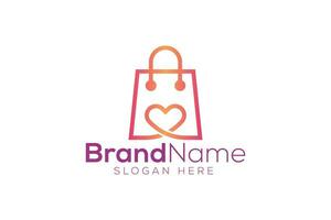 Trendy and minimal shopping bag and love vector logo design