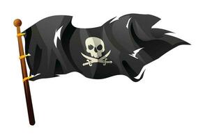 Torn pirate flag with skull and crossbones vector cartoon illustration isolated on white background