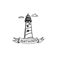 light house logo, hand drawn style vector