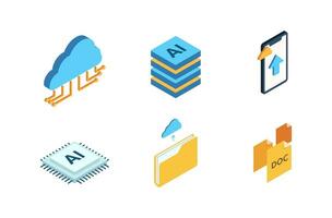 AI-Cloud element isometric icons set. vector