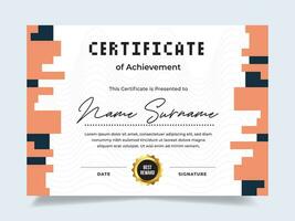 Pixel certificate of achievement template with gold badge. Modern certificate vector. Perfect for employee awards. vector