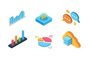 Digital infrastructure element isometric icons set. vector