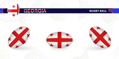 Rugby ball set with the flag of Georgia in various angles on abstract background. vector