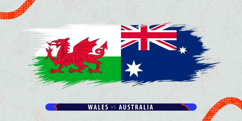 Wales vs Australia, international rugby match illustration in brushstroke style. Abstract grungy icon for rugby match.