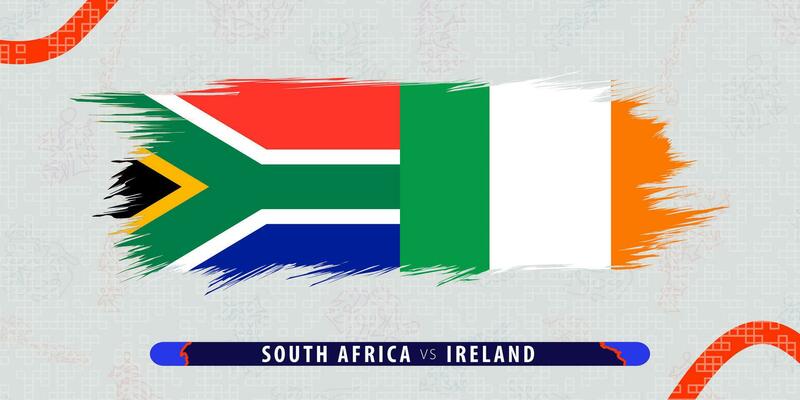 South Africa vs Ireland, international rugby match illustration in brushstroke style. Abstract grungy icon for rugby match.