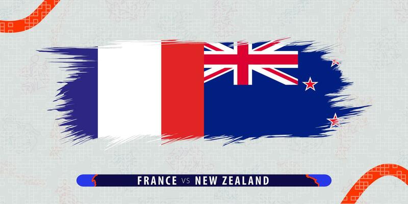 France vs New Zealand, international rugby match illustration in brushstroke style. Abstract grungy icon for rugby match.