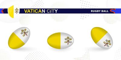 Rugby ball set with the flag of Vatican City in various angles on abstract background. vector