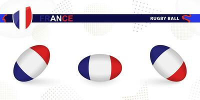 Rugby ball set with the flag of France in various angles on abstract background. vector