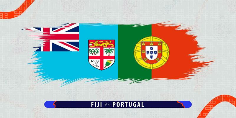 Fiji vs Portugal, international rugby match illustration in brushstroke style. Abstract grungy icon for rugby match.