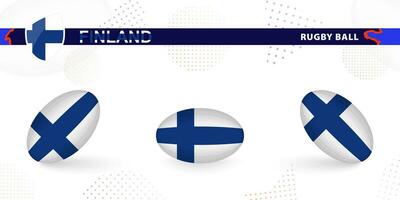 Rugby ball set with the flag of Finland in various angles on abstract background. vector