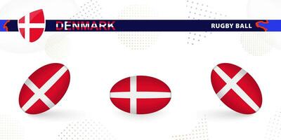 Rugby ball set with the flag of Denmark in various angles on abstract background. vector