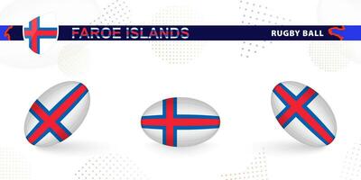 Rugby ball set with the flag of Faroe Islands in various angles on abstract background. vector