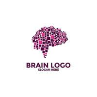 Brain Pixel Logo design vector template.Think idea concept.Brain storm power thinking brain Logotype icon