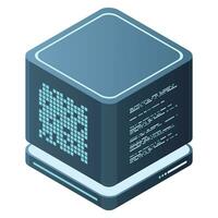 Isometric futuristic server. Isometric database or data center. Abstract blockchain. Computer storage. Cloud storage. Vector illustration