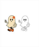 Retro groovy cute boo Halloween design,spooky season vector