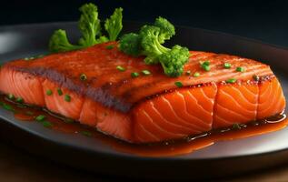 Grilled salmon steak, Generative AI Illustration. photo