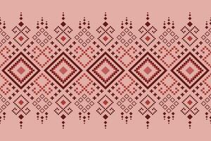 Pink Cross stitch colorful geometric traditional ethnic pattern Ikat seamless pattern border abstract design vector