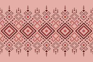 Pink Cross stitch colorful geometric traditional ethnic pattern Ikat seamless pattern border abstract design vector