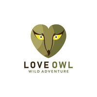 owl love logo design. combination between owl face with love or heart shape. isolated on white background. vector