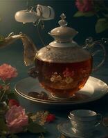 Red tea pot glass photo