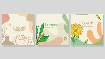 resumen antecedentes con mano dibujado elementos con flores, verde ramas y hojas en plantillas para social medios de comunicación cuentos y correo, Boda invitación, saludo tarjeta, embalaje, marca, diseño vector