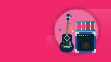 a guitar, amplifier and a speaker on a pink background video