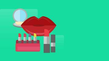 rouge à lèvres, maquillage et une miroir sur une vert Contexte video