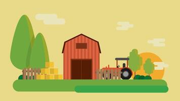 farm scene with tractor, barn and trees video