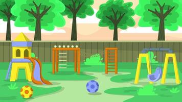 a cartoon playground with a swing set and other toys video