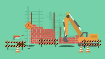 construction site with construction equipment and brick wall video