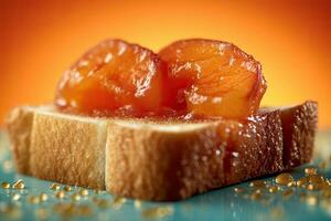 peach toast, macro shot of a fresh breakfast with Dripping Honey, AI Generated photo