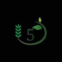 Leaf and  5 number logo design vector