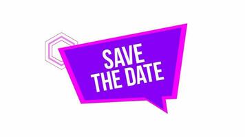 Save the Date text animation on the speech bubble with a purple tone colors. Suitable for promotion, announcement, marketing, advertising video