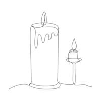 Beautiful candles continuous one line drawing outline vector illustration