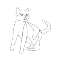 Continuous one line drawing of cute cat out line vector art drawing minimalist design