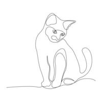 Continuous one line drawing of cute cat out line vector art drawing minimalist design