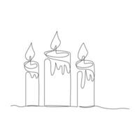 Beautiful candles continuous one line drawing outline vector illustration