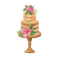 Classic layered cake with roses arrangements, wedding romantic clipart vector