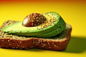 Sliced Avocado toast with sesame seeds on it Generative AI photo