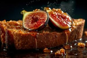 fig toast, macro shot of a fresh breakfast with Dripping Honey, AI Generated photo