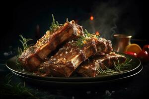 Lamb Rib and Shanks grill with herbs, Generative AI photo