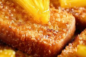 Pineapple toast, macro shot of a fresh breakfast with Dripping Honey, AI Generated photo