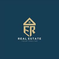 initial letter ER with simple house roof creative logo design for real estate company vector