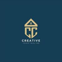 inicial letra cc con sencillo casa techo creativo logo diseño para real inmuebles empresa vector