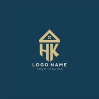 initial letter HK with simple house roof creative logo design for real estate company vector