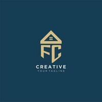 initial letter FC with simple house roof creative logo design for real estate company vector