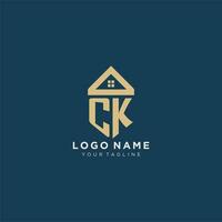 initial letter CK with simple house roof creative logo design for real estate company vector